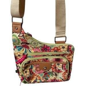 Lily Bloom Floral Bee Print Crossbody Bag Multi Color Recycled Canvas Purse
